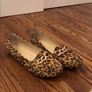 Leopard loafers with gold chain detail